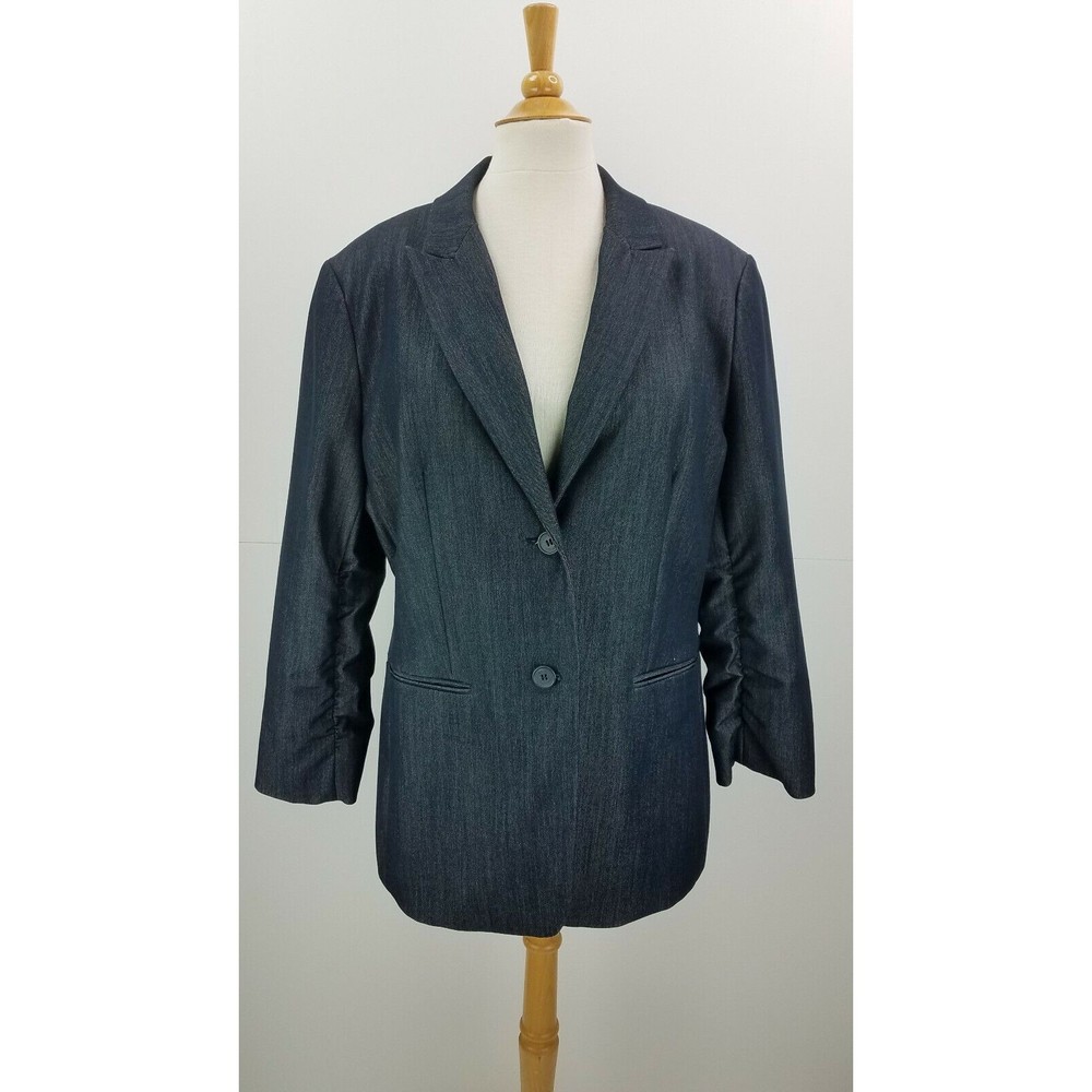 Calvin Klein women long sleeve pockets blue denim blazer size 10